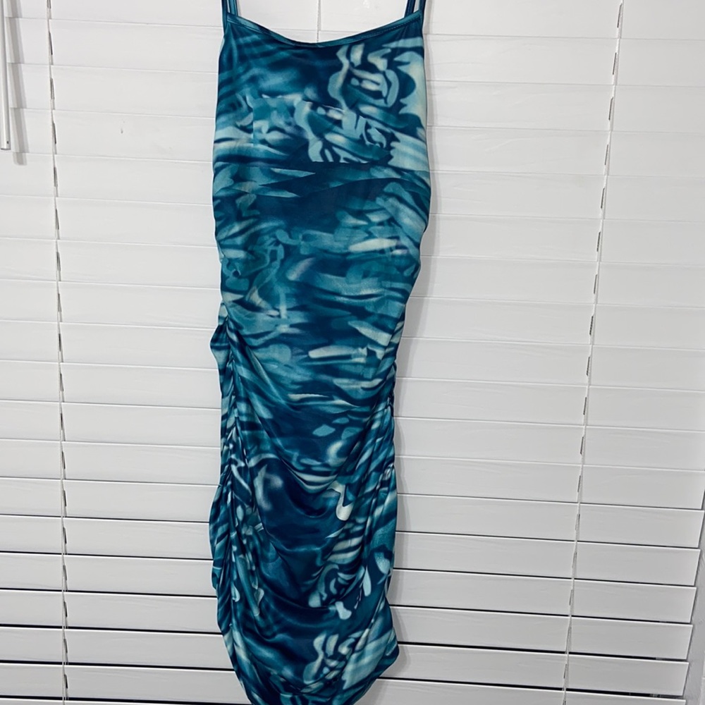 Shein blue marble print Rutched midi dress